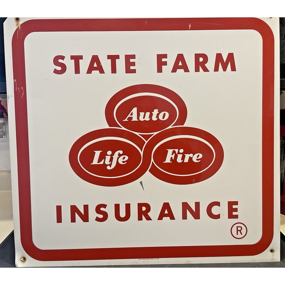 Vintage State Farm‎ Insurance Metal Sign Old Logo 23.5" x 22" Double Sided